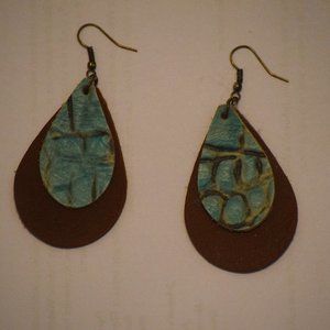 Handmade Genuine Leather Earrings Turquoise/Brown